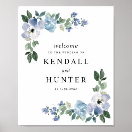Poster Símbolo de casamento floral azul e verde