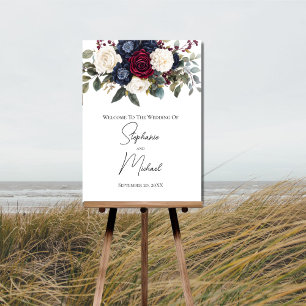 Poster Símbolo de Casamento Floral de Creme Azul Marinho