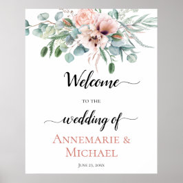 Poster Símbolo de Casamento Floral de Peony Peony, Cor-de