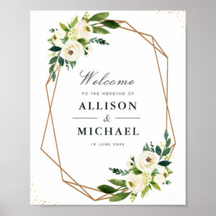 Poster Símbolo de casamento geométrico da flor branca d
