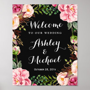 Póster Símbolo de Casamento Romântico de Pavimento Floral