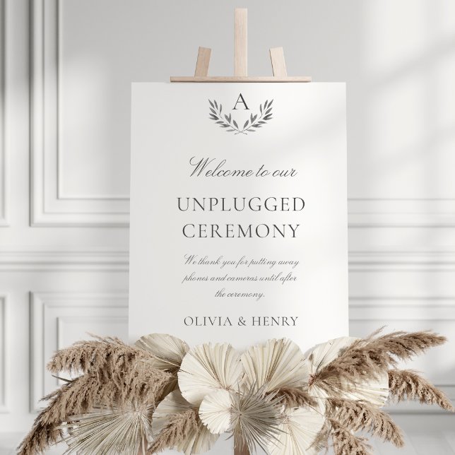 Poster Símbolo de Cerimônia de Casamento Desplugado da Ol (This elegant, 11x14 unplugged ceremony sign features your monogram and gray text)
