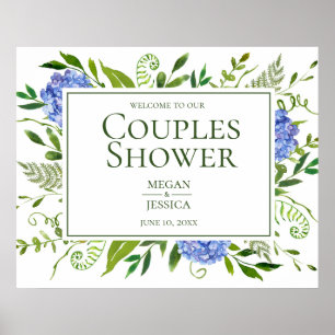 Poster Símbolo de Chá de Casais Hydrangeas Azul