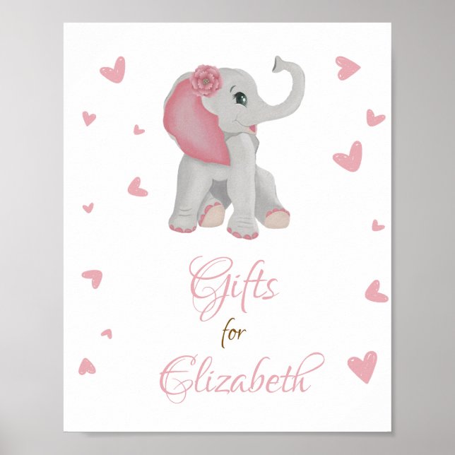 Poster Símbolo de Chá de fraldas do Elefante Rosa Blush O (Frente)