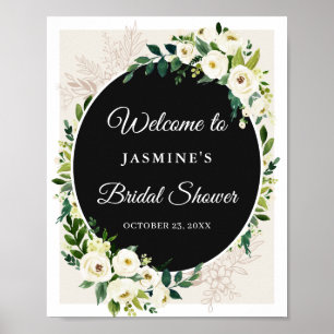 Poster Símbolo de Chá de panela Floral Branco Verde Elega