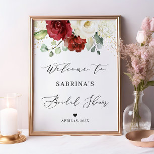 Poster Símbolo de Chá de panela Floral Rosa Vermelha Bu