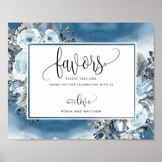 Poster Símbolo de Favor Azul e Branco e Floral (Frente)