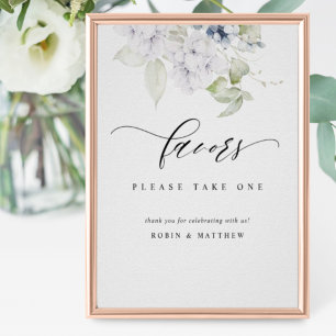 Poster Símbolo de Favor do Casamento Floral Branco e Azul
