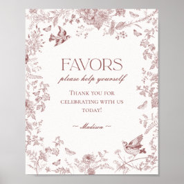 Poster Símbolo de Favor Floral de Burgundy Fall Toile De