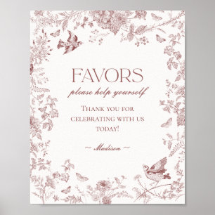 Poster Símbolo de Favor Floral de Burgundy Fall Toile De 