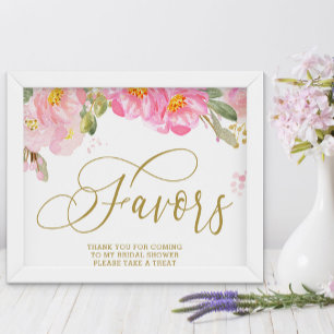 Poster Símbolo de Favoritos Dourados Rosa Floral Elegant