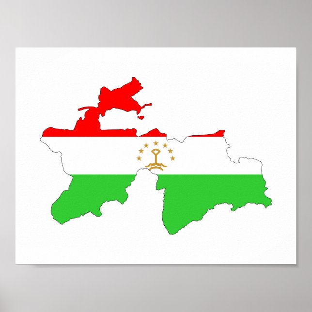 Póster Símbolo de forma do mapa de bandeira do Tajiquistã (Frente)