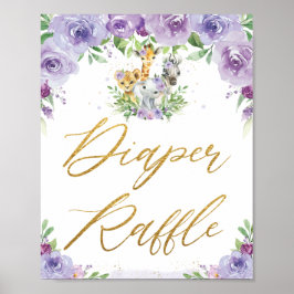 Poster Símbolo de Fralda Floral Roxo da Selva