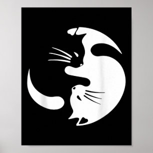 Poster Símbolo de Gato Yin Yang, preto-e-branco, bonito