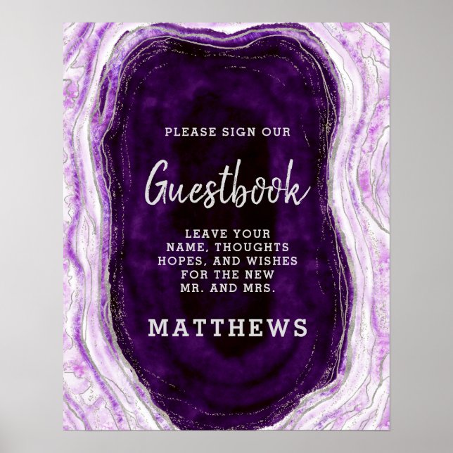Poster Símbolo de Guestbook Ametyst Purple & Silver Geode (Frente)