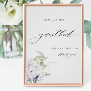Poster Símbolo de Guestbook de Casamento Floral Branco Az