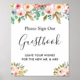 Poster Símbolo de Guestbook de Casamento Floral do Jardim