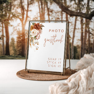 Poster Símbolo de Guestbook de Casamento Floral Sunset Ed