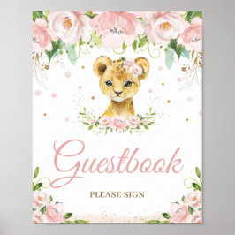 Poster Símbolo de Guestbook de Chá de fraldas Floral Rosa