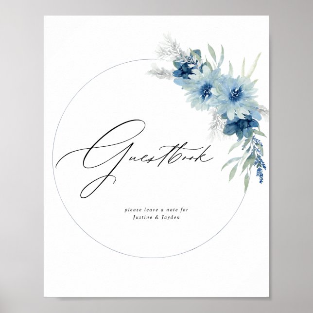 Poster Símbolo de Guestbook Floral Dusty Blue Boho (Frente)