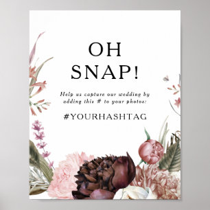 Poster Símbolo de Hashtag de Casamento de Boho Floral Oh