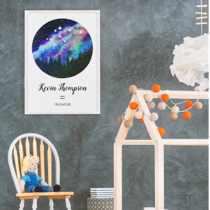 Poster Símbolo de Horóscopo Azul Constelação Aquário Pres