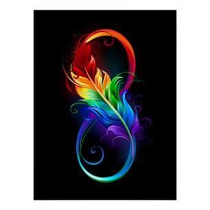 Póster Símbolo de Infinito com Pena de Arco-íris