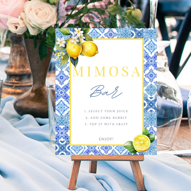 Poster Símbolo de limão Chá de panela Mimosa, italiano (Italian Lemon Bridal Shower Mimosa Sign Poster)