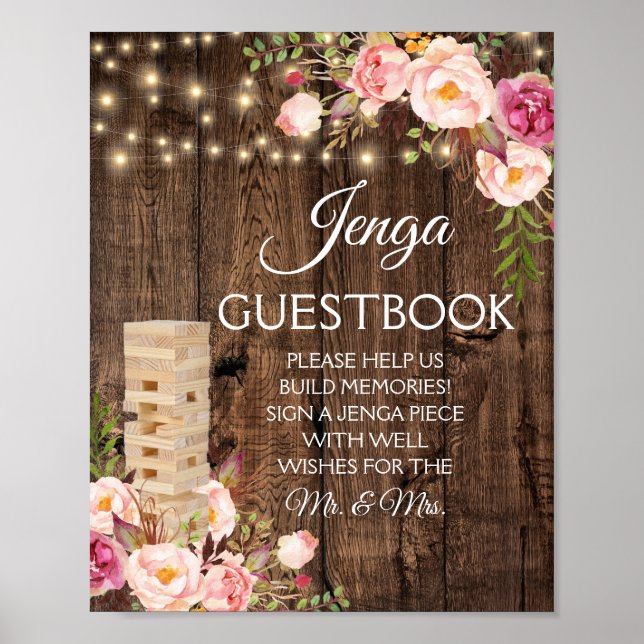 Poster Símbolo de Livro Convidado Jenga para Casamento Ru (Frente)