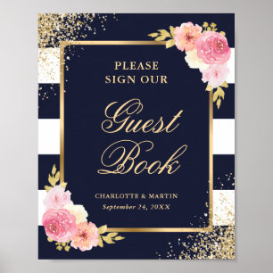 Poster Símbolo de Livro de Convidado de Casamento Floral 