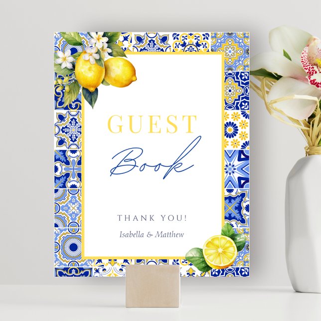 Poster Símbolo de Livro de Convidado de Lemon Italiano Po (Italian Lemon Wedding Guest Book Sign Poster)