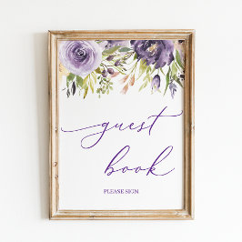 Poster Símbolo de Livro de Convidado Purple Floral