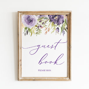 Poster Símbolo de Livro de Convidado Purple Floral