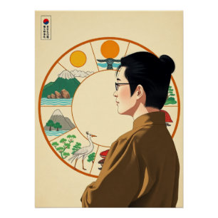 Póster Símbolo de Longevidade Coreano - Dez Sipjangsaeng
