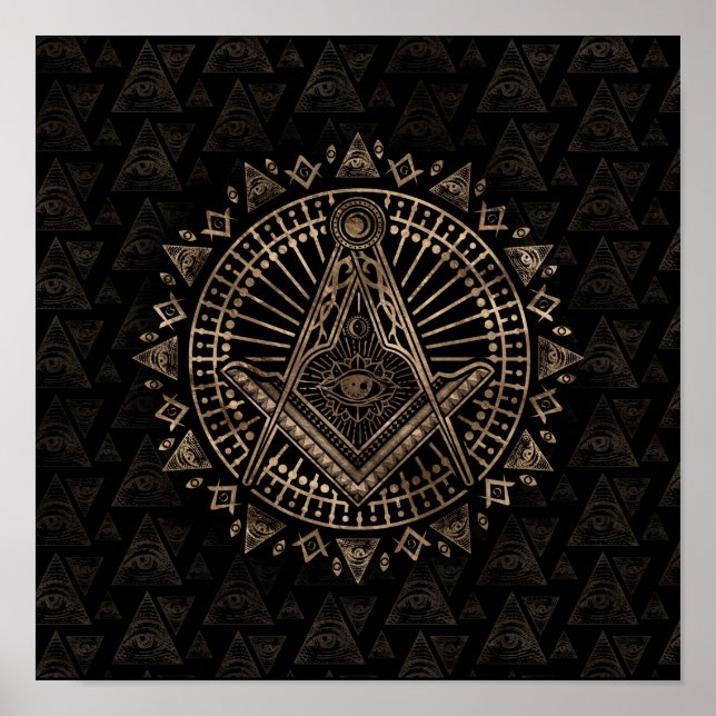 Poster Símbolo de maçonaria Praça e Bússolas (Frente)