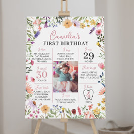 Poster Símbolo de Marco de primeiro aniversario de Flor S