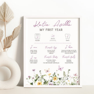 Poster Símbolo de Marco de primeiro aniversario de Flor S