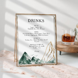 Poster Símbolo de Menu Bebidas de Casamento de Montanha
