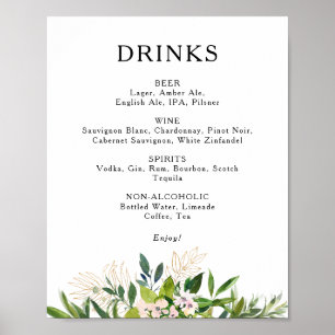 Poster Símbolo de Menu Bebidas de Casamento de Oliveira E