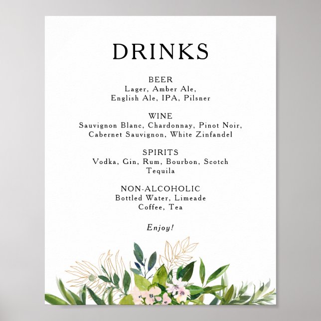 Poster Símbolo de Menu Bebidas de Casamento de Oliveira E (Frente)