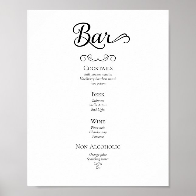 Poster Símbolo de Menu Caligrafia Script Wedding Drinks (Frente)