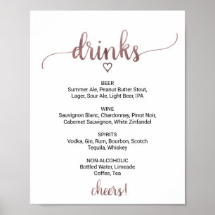 Poster Símbolo de menu de bebidas Dourado com Rosa simple