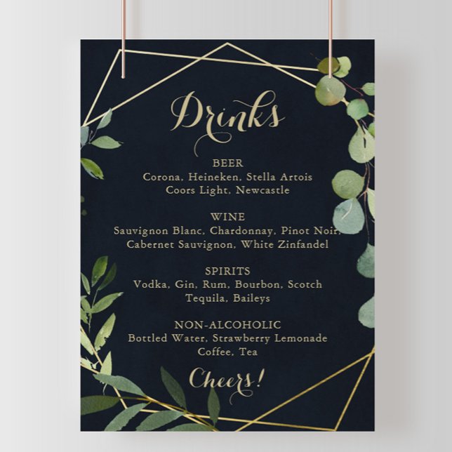 Poster Símbolo de Menu de Bebidas Verdes Douradas Geométr (Criador carregado)