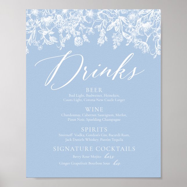 Poster Símbolo de menu Drenas de Flor Azul Elegante (Frente)