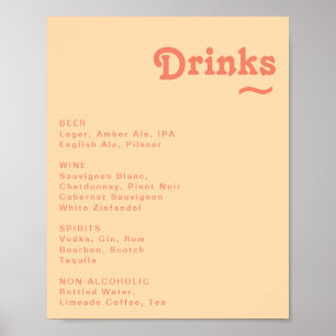 Poster Símbolo de Menu Drinks de Casamento de Creme Lara