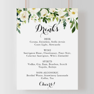 Poster Símbolo de Menu Drinks Florais de Casamento Verde