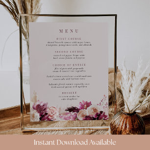 Poster Símbolo de Menu Floral do Blush e do Burgundy Impr