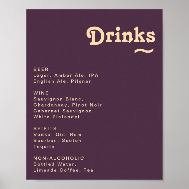Poster Símbolo de Menu Moderno de Bebidas Casernas Roxas  (Frente)