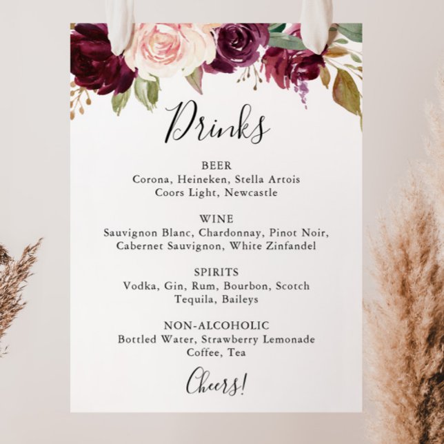 Poster Símbolo de Menu Rustic Floral Botanical Wedding Dr (Criador carregado)
