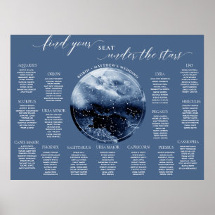 Poster Símbolo de Mesa de Aquarela Azul e Branco